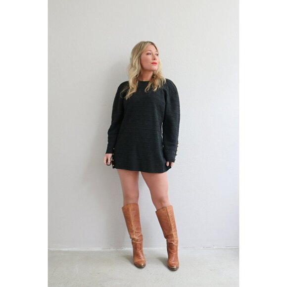 1990's Vintage Charcoal & Wool Sweater Dress Women's Extra Small Medium XS SM MD - Picture 9 of 10